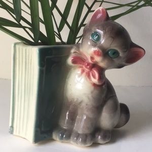 Rare Vintage/Antique Japanese post WWII adorable ceramic Kitten planter 1940-50s